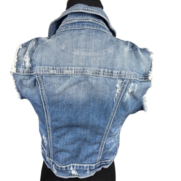 Miss Me Y2K Rhinestone American Flag Distressed Denim Vest Med Festival Cowgirl - Picture 9 of 14